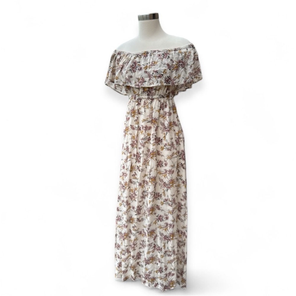 Miss Selfridge Cream Floral Off-Shoulder Maxi Dress